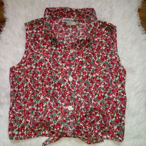 Vintage Floral Crop Top with Front Tie